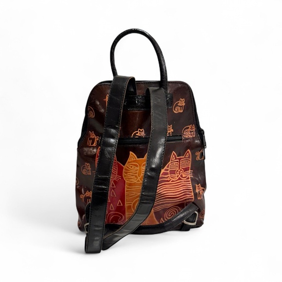 ARTISTIC CAT PRINT LEATHER BACKPACK PURSE WOMAN - Picture 3 of 10